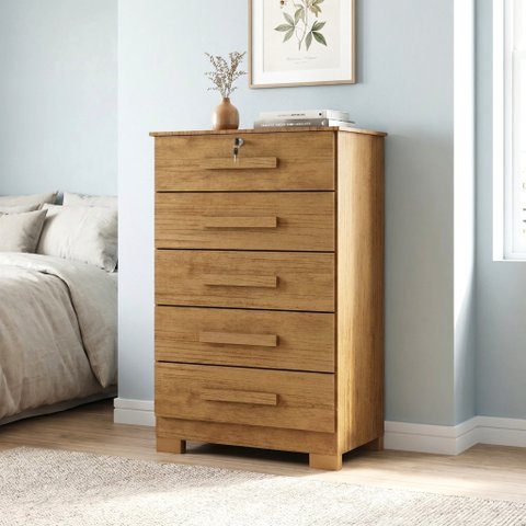 Cômoda para Quarto com 5 Gavetas e Pés Mastery Marrom/Cinamomo