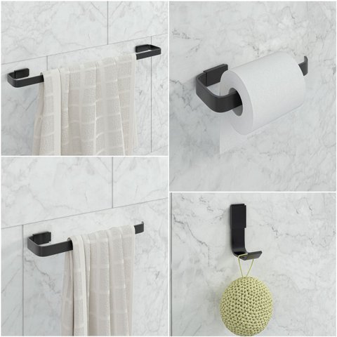 Kit de Acessórios para Banheiro 4 Peças Stander:preto
