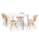 Ver imagem 1 de Conjunto Mesa de Jantar Hairpin 130x80 Branca com 4 Cadeiras Eiffel Slim - Nude