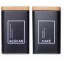 Ver imagem 7 de Kit 2 Porta Mantimento Decoração Espaço Café Tampa Bambu Cor:PRETO5803
