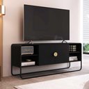 Ver imagem 1 de Rack Sala Orgânico 150cm 2 Portas Prateleiras e Pés em Metal Cor:nero com Preto
