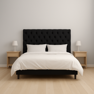 Base Cama Box Casal + Cabeceira Preto 138x188cm