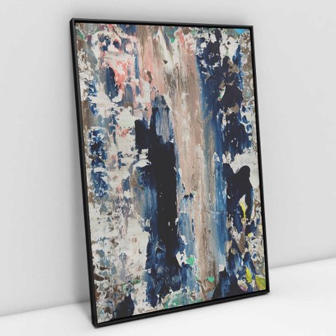 Quadro Decorativo em Canvas Abstrato Envelhecido TaColado Moldura Flutuante 4,5cm Preta 60 x 40cm