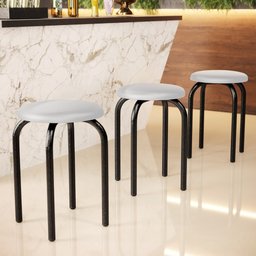 Banqueta Baixa Empilhável em Aço Maviê Sintético Branco/Preto - Mpozenato - 2