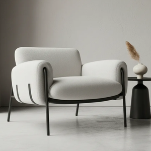 Poltrona Cadeira Decorativa Versátil Serrana-zahav Estofados:bouclé Cinza Courino Preto