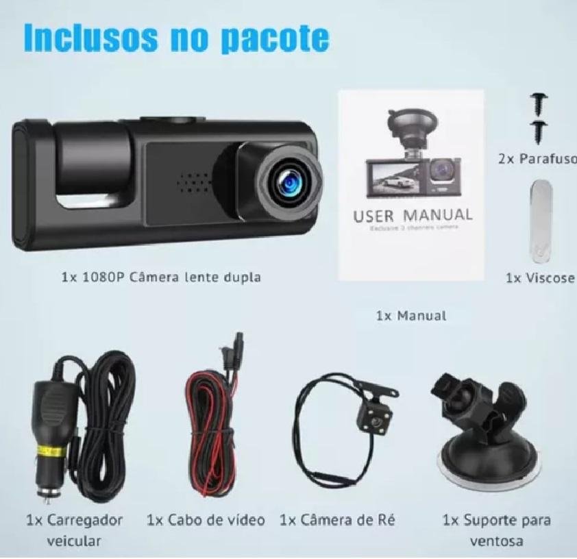 Câmera Monitor Veicular Dupla Frontal e Interna para Uber Full Hd 1080p ...