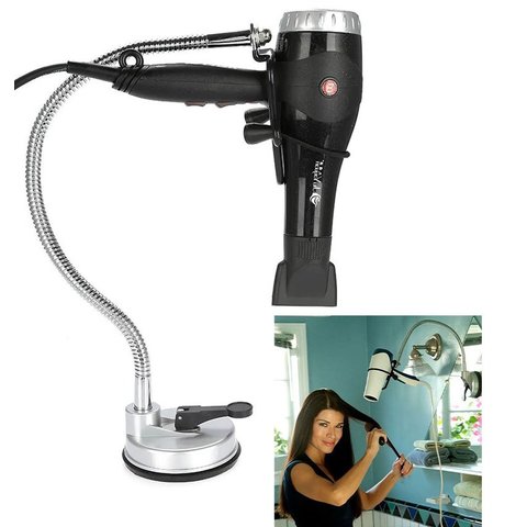 Suporte Secador Cabelo Articulavel com Ventosa Fixa Parede Vidro Espelho Azulejo Banheiro Quarto Aca