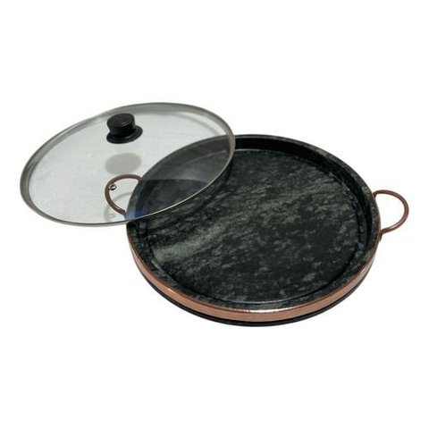 Grelha Alta em Pedra Sabão com Tampa de Vidro 26 Cm