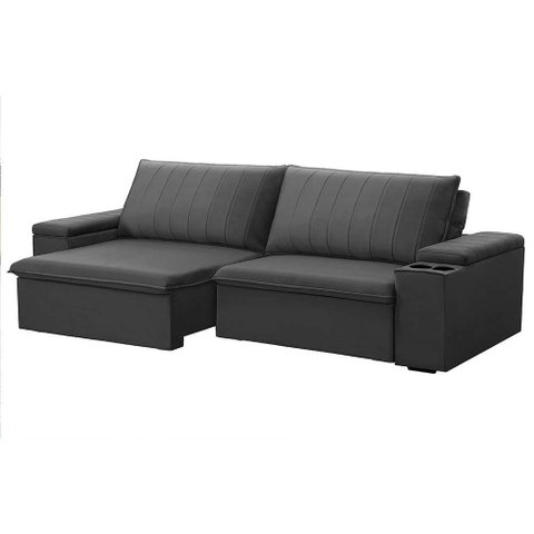 Sofá Retrátil e Reclinável 3 Lugares 225cm Kent Porta Copos no Braço Veludo Grafite G22 - Gran