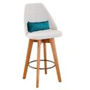Ver imagem 2 de Kit 10 Banquetas Alta Maya Giratória Com Encosto Gourmet Linho Bege e Almofada Suede Azul Turquesa