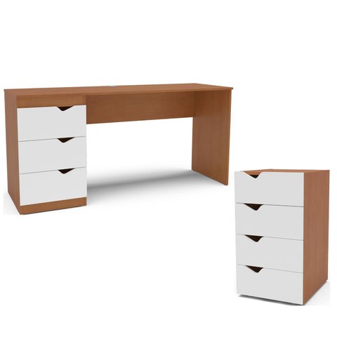 Conjunto Escrivaninha e Mesa de Escritório 203cm Porto Politorno Móveis