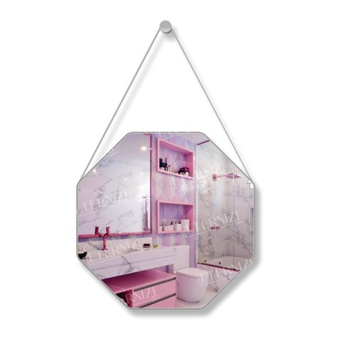 Espelho Adnet Decorativo Octogonal 40cm com Alça Gelo