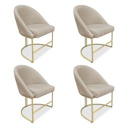 Kit 04 Cadeiras Poltrona de Jantar Bela Veludo Bege Base Metálica Industrial Dourado - Pallazio - 1