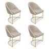 Kit 04 Cadeiras Poltrona de Jantar Bela Veludo Bege Base Metálica Industrial Dourado - Pallazio - 1