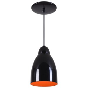Pendente Bala Luminária Lustre Alumínio Preto Brilhante C/ Laranja - T&T Iluminação