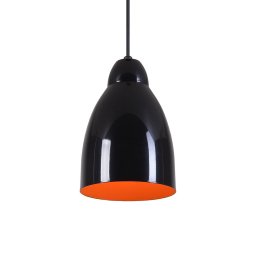 Pendente Bala Luminária Lustre Alumínio Preto Brilhante C/ Laranja - T&T Iluminação - 3