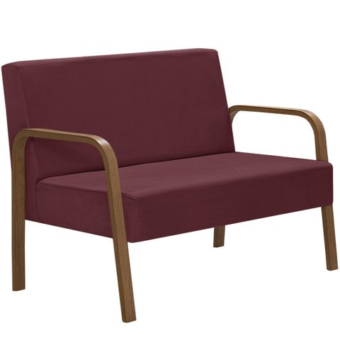 Poltrona 2 Lugares Jade Braço Madeira D Salla Suede Bordô