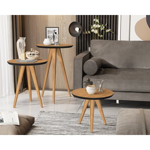 Kit 3 Mesas Lateral Apoio e Centro 40cm Pés Palito Freijó / Preto - Comprar Moveis em Casa