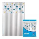 Ver imagem 3 de Kit Varão + Cortina Box Banheiro - Varao Extensivel 70 Ate 120cm Metal e Cortina de Box Vinil Peixes
