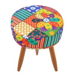Combo 5 Puffs decorativos redondo pé palito-tecido patchwork - 2