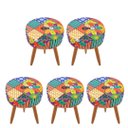 Ver imagem 1 de Combo 5 Puffs decorativos redondo pé palito-tecido patchwork