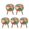 Combo 5 Puffs decorativos redondo pé palito-tecido patchwork - 1