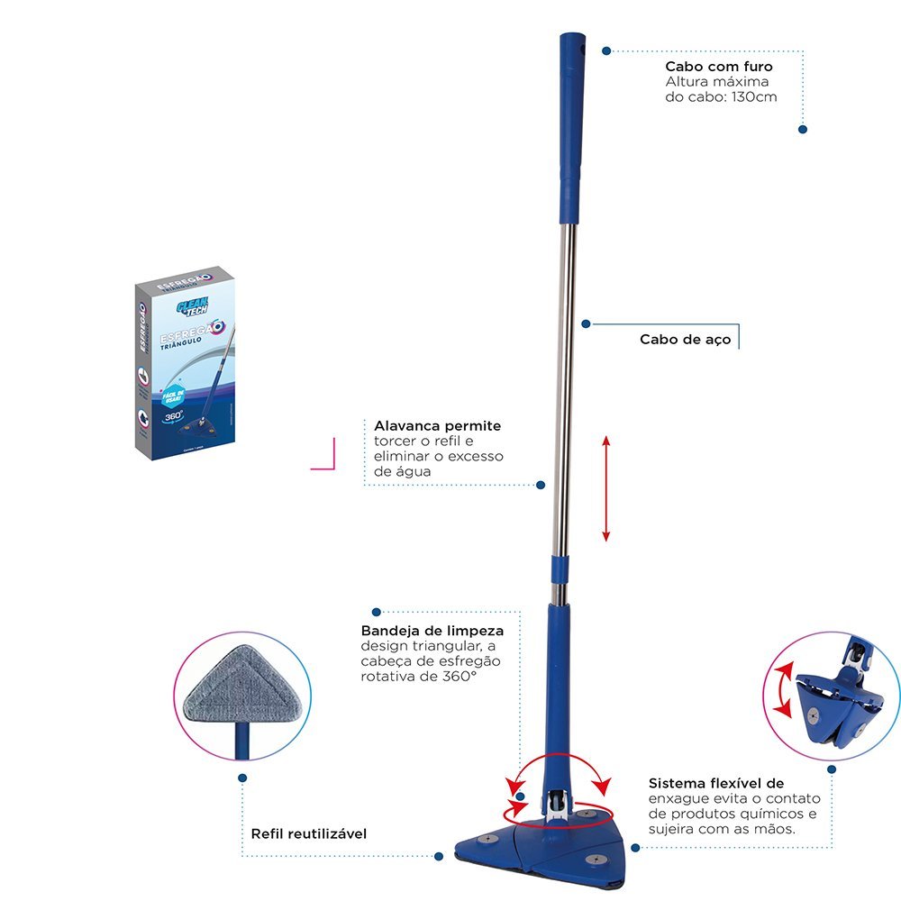 Mop Esfregão Rodo Mágico Limpeza Geral Triângulo 360º - 4