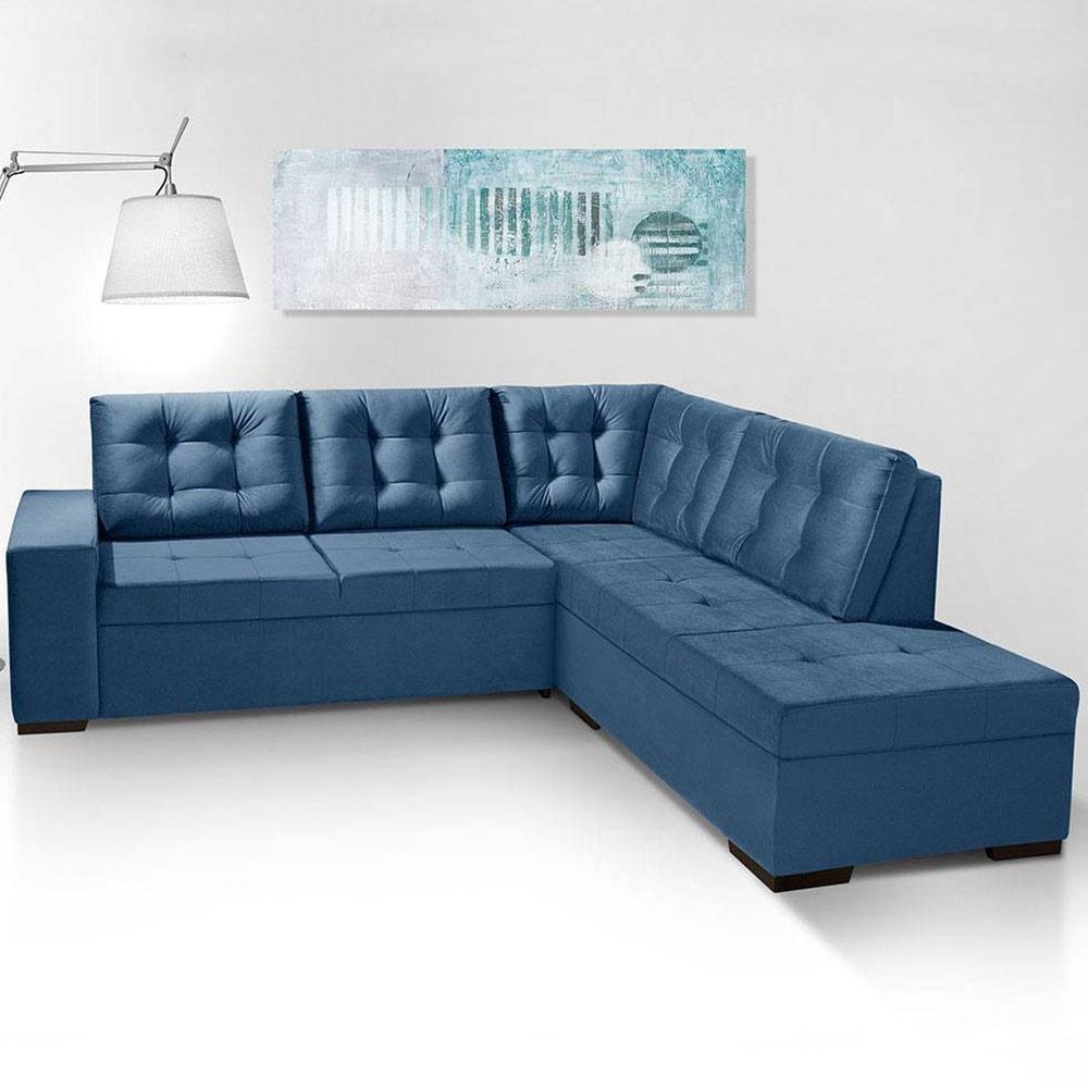Sofá em L 5 Lugares Sued Azul Luapa Estofados MadeiraMadeira