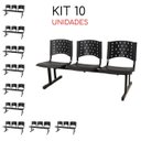 Ver imagem 1 de Kit 10 Cadeiras Longarinas Plásticas 03 Lugares - Cor Preto - Realplast - 23008