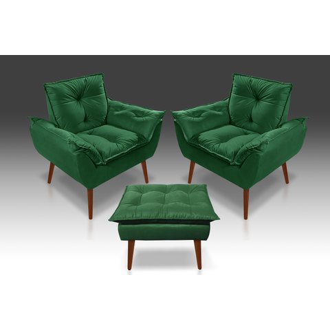Kit 2 Poltronas Opala+1 Puff Opala Suede Verde- Tucanos Estofados