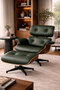 Ver imagem 1 de Poltrona Charles Eames com Puff - Couro Verde Militar 257 - Imbuia