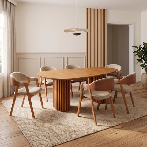 Conjunto Mesa de Jantar 6 Cadeiras 200cm Tampo Abstrato