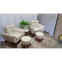 Ver imagem 2 de Kit 02 Poltrona Decorativa Opala + 02 Puff Redondo Suede Bege- Pandora Decor