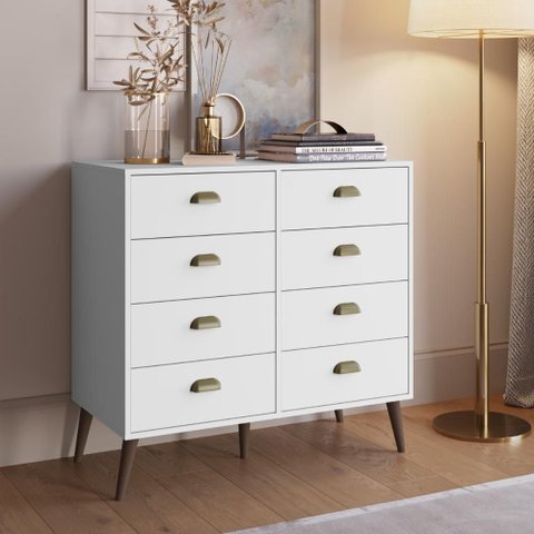 Cômoda para Quarto 8 Gavetas 87x90 cm Lisboa Cor Branco Casamia