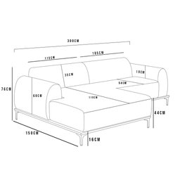 Sofá 5 Lugares com Chaise Esquerdo Sala Estar Molino 300cm D02 Linho Cinza Escuro C-416 - Lyam - 5