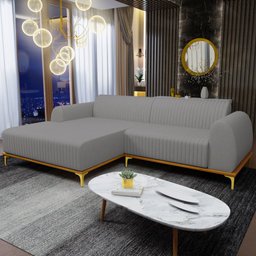 Sofá 5 Lugares com Chaise Esquerdo Sala Estar Molino 300cm D02 Linho Cinza Escuro C-416 - Lyam - 2