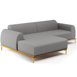 Sofá 5 Lugares com Chaise Esquerdo Sala Estar Molino 300cm D02 Linho Cinza Escuro C-416 - Lyam