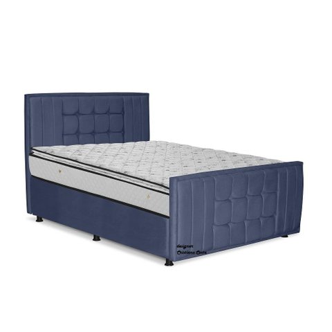 Cama com Cabeceira Casal Estofada Uvaia 140cm Suede: Azul Marinho