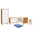Ver imagem 1 de Dormitório Theo 2 Portas, Cômoda 6 Gavetas, Berço, Mesa de Canto Branco/Savana com Pés