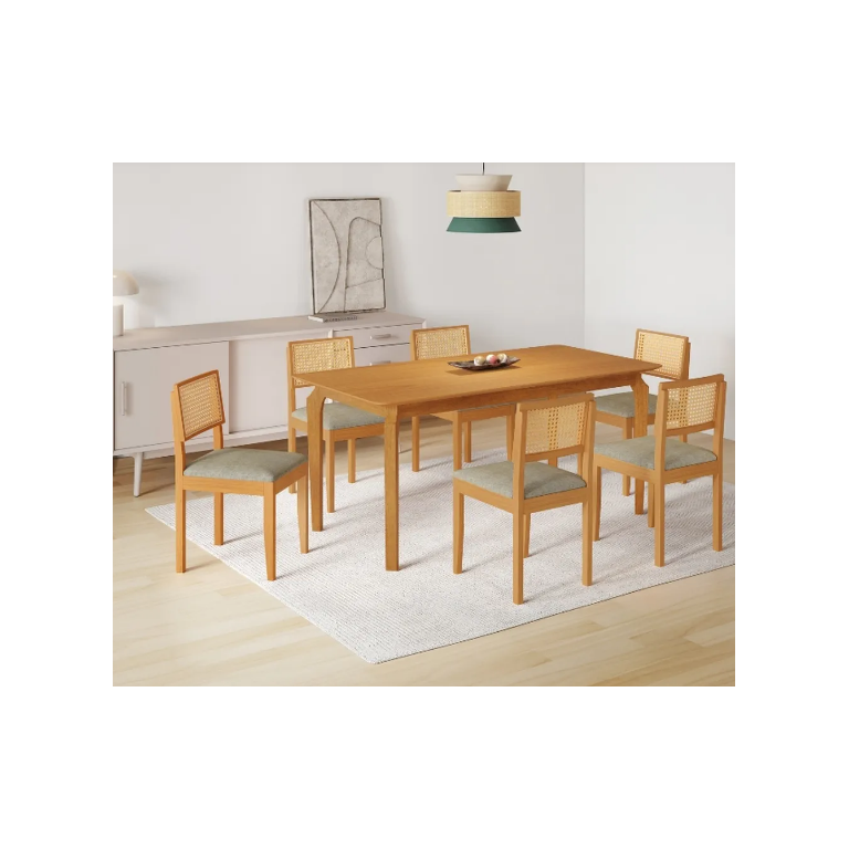 Mesa Alegra 6 Cadeiras Jade 1,80 Linho Cinza Jcm - Cinamomo