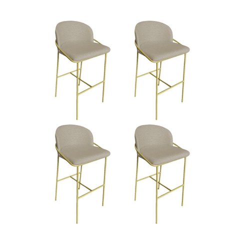 Kit 4 Banquetas Alta Bancada Base Ferro Dourada Jbv Móveis: Bege