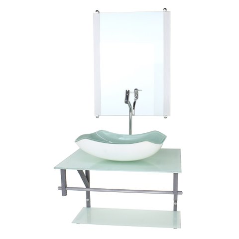 GABINETE DE VIDRO PARA BANHEIRO 60CM AC CUBA ABAULADA BRANCO FULL COM TORNEIRA CROMADA