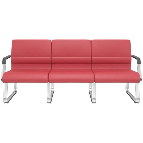 Cadeira Longarina 3 Lugares Recepção com Braço Pés Cromado Lev P03 Vinil Vermelho - Lyam Decor