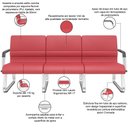 Ver imagem 3 de Cadeira Longarina 3 Lugares Recepção com Braço Pés Cromado Lev P03 Vinil Vermelho - Lyam Decor