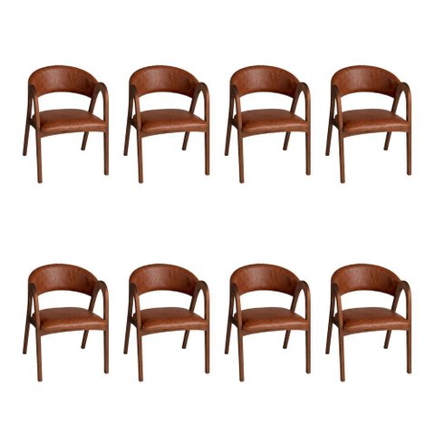 Conjunto 8 Cadeiras Valentina Madeira Maciça Mel Encosto Anatômico em Factor com Braços Sala - Ocre