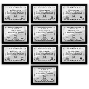 Kit 10 Certificados Diplomas A4 com Tela de Acetato e MDF - Moldura Preta