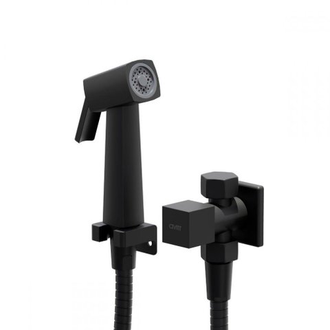 Ducha Higiênica Chuveirinho Quadrada Metal Preta 2 Saidas