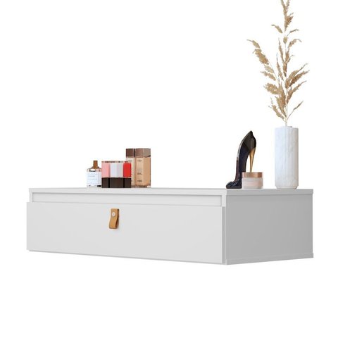 Penteadeira Suspensa Multiuso Console com Puxador em Corino - Branco