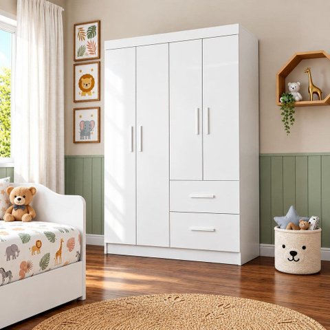 Roupeiro para Quarto Infantil Gael 4 Portas 2 Gavetas Mobilihouse
