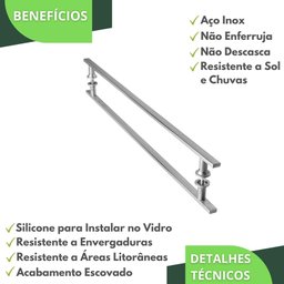 Puxador Aço Inox Escovado para Porta de Vidro 80cm M.S - 3
